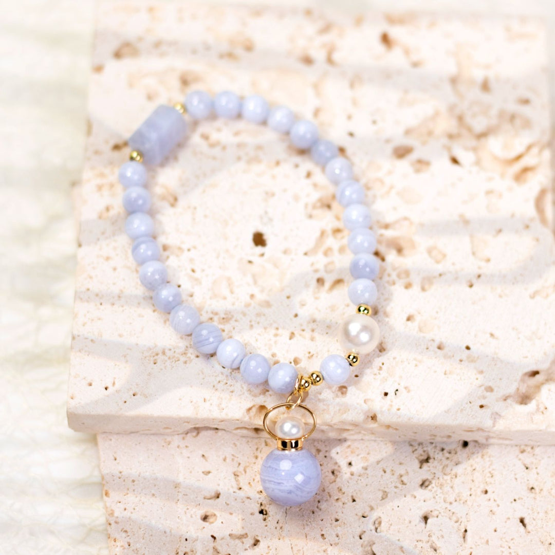 Nora | Purple Agate Sphere Pendant Beaded Bracelet