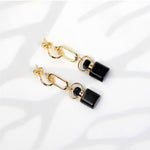 Load image into Gallery viewer, Midnight | Obsidian Cube Pendant Earrings