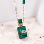 Load image into Gallery viewer, Aurora | Malachite Angel&#39;s Eye Cube Pendant Necklace

