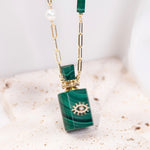 Load image into Gallery viewer, Aurora | Malachite Angel's Eye Cube Pendant Necklace