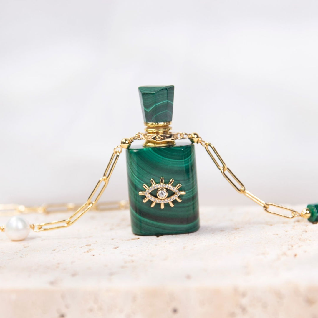 Aurora | Malachite Angel's Eye Cube Pendant Necklace