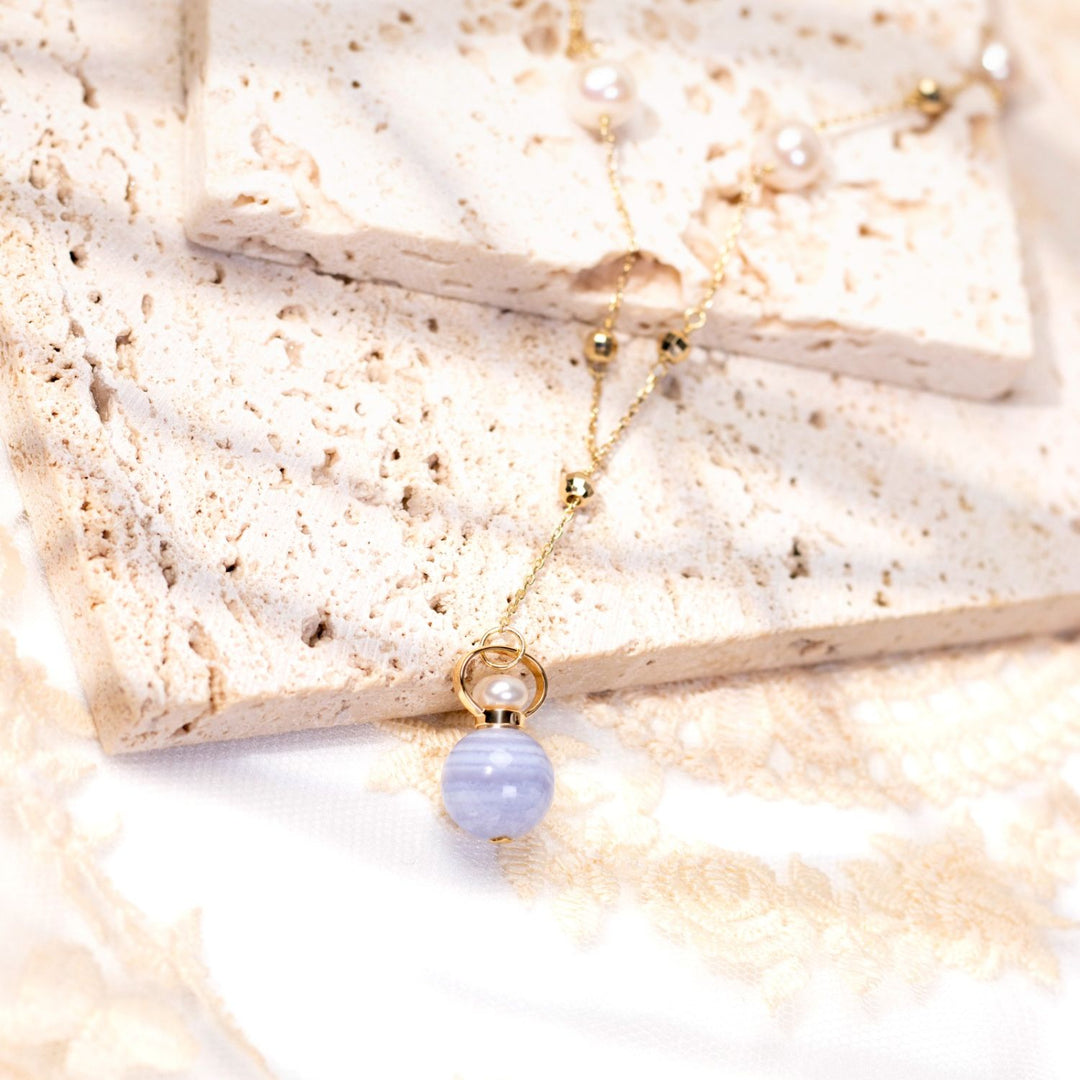Nora | Purple Agate Sphere Pendant Y-Shaped Necklace